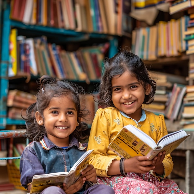 two girls are sitting in front of a book called quot the quot the quot