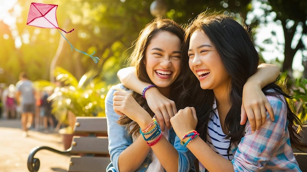 two girls laughing and laughing one of them has a smile on her face