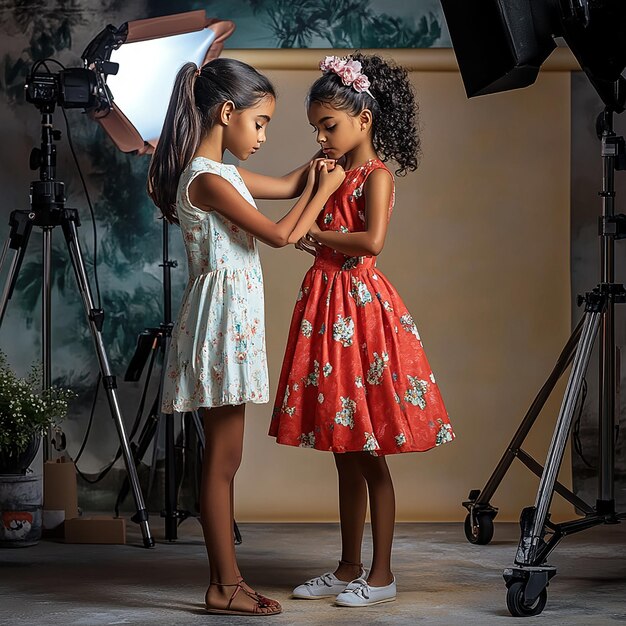 two girls in a photo with a camera and a picture of them