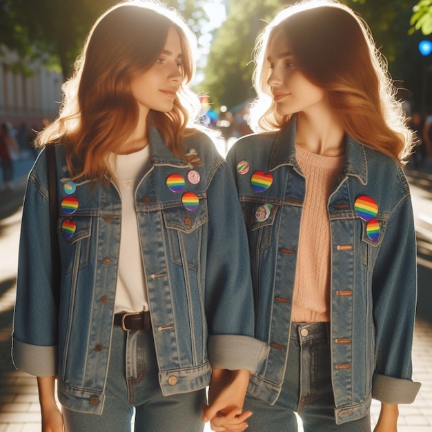 two girls wearing jackets that say rainbow on them