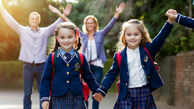 two girls with school uniforms that say quot school quot