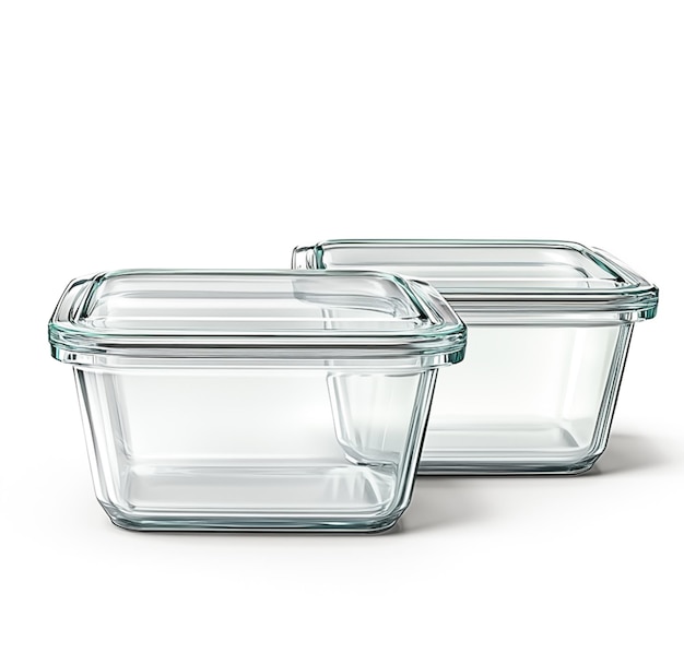 Photo two glass containers with lids on a white background