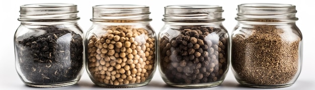 Two glass jars of wood beads, one of which is labeled as " natural ".