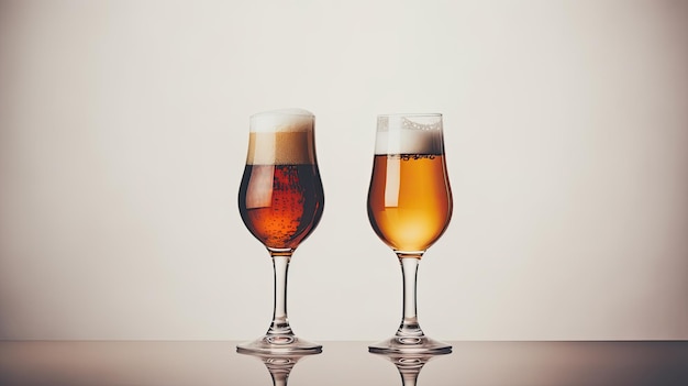 Two glasses of beer on a white background Toned image