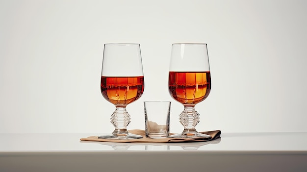 Two glasses of beer on a white background