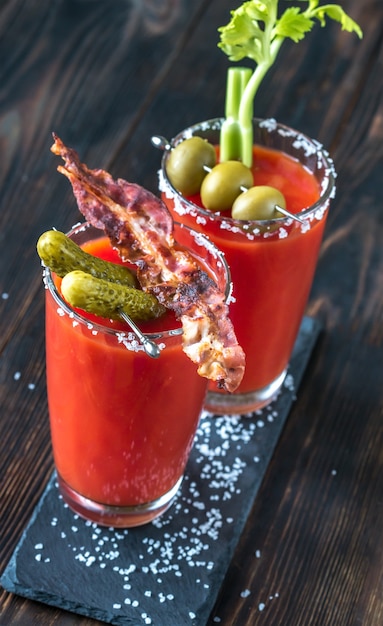 Two glasses of Bloody Mary