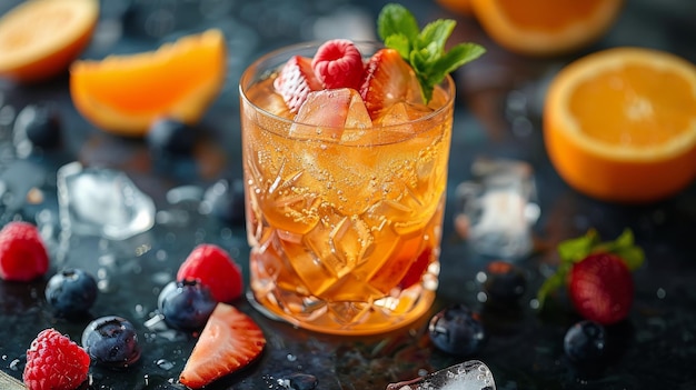 Two Glasses of Fruit and Ice on Table