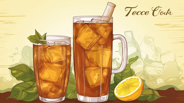 Photo two glasses of iced tea with lemon and mint