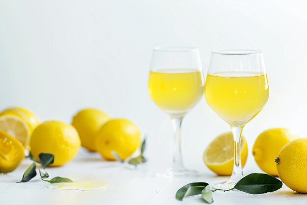 two glasses of lemonade and some lemons