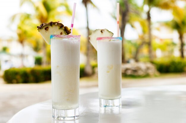 Two glasses of  Pina colada cocktail