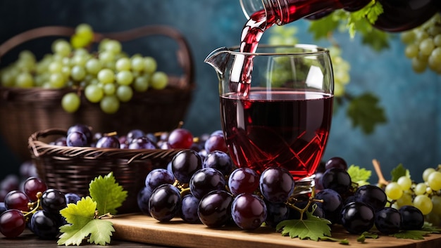 Two glasses of purple juice with blackberries on a wooden table