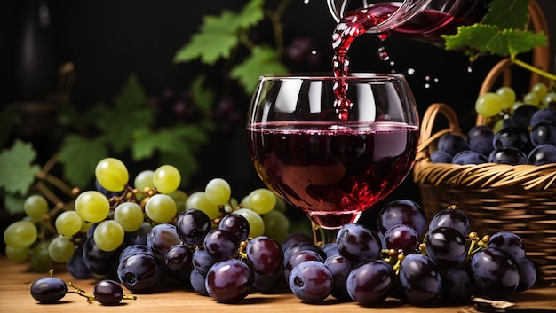 Two glasses of purple juice with blackberries on a wooden table