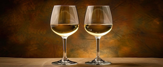 Two Glasses of White Wine on Rustic Tabletop