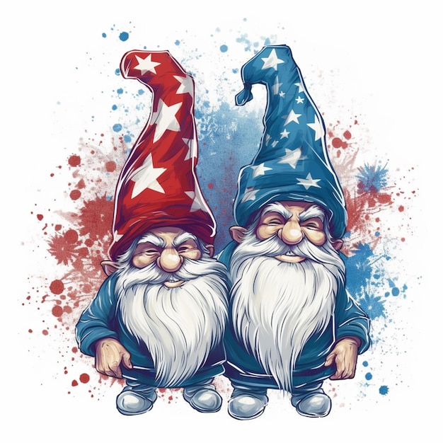 Two gnomes with red stars on their hats.