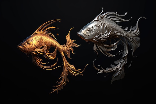 Two gold and black fish