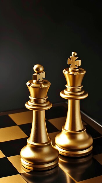 Two golden chess pieces seated