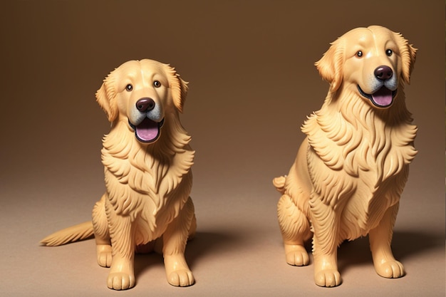 Two golden retrievers sitting side by side.