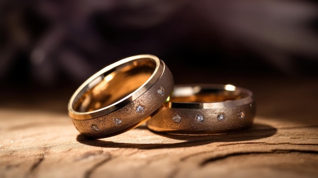 Two Golden Wedding Bands with Diamonds