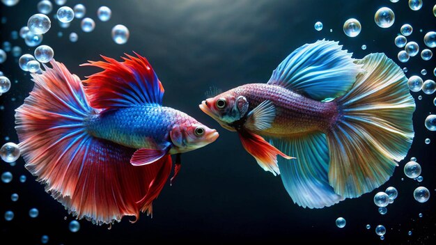 two goldfish are swimming in the water with bubbles