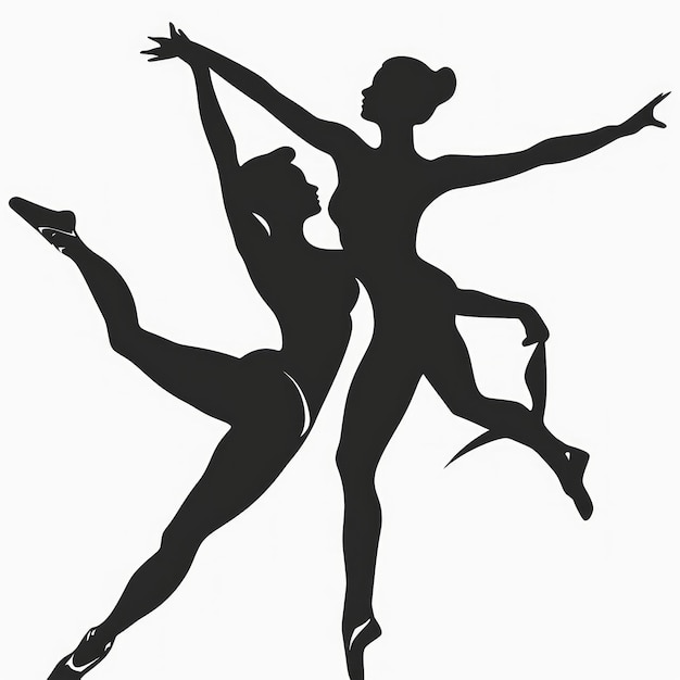 Photo two graceful female dancers in silhouette performing a dynamic pose