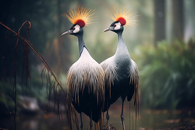 Two Grey Crowned Cranes Standing