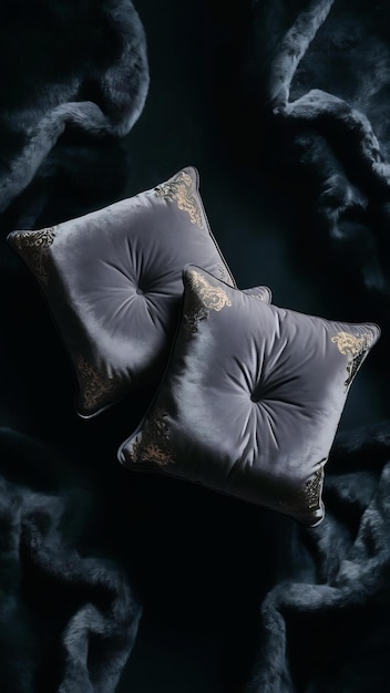 Photo two grey cushions on a dark background