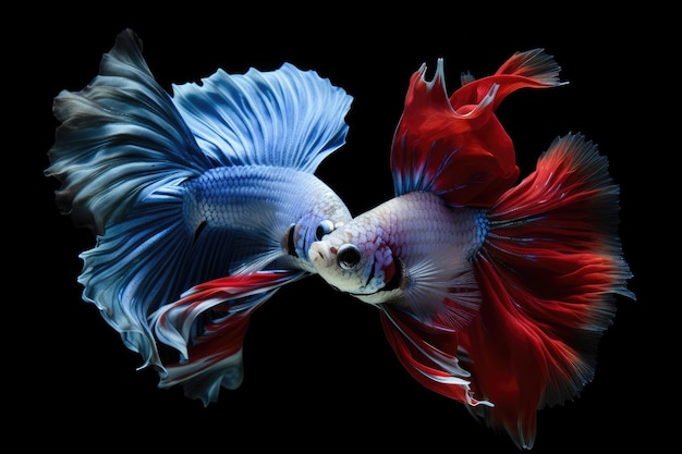 Two halfmoon betta fish fighting