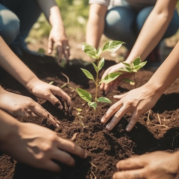 Two hands to help plant trees and seedlings with love and faith