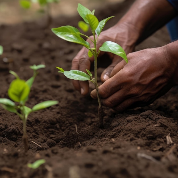 Two hands to help plant trees and seedlings with love and faith