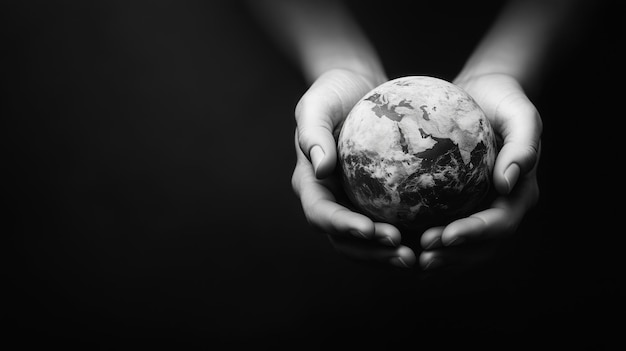 Photo two hands hold a globe conveying a sense of responsibility for the planets future