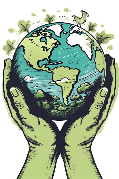 Two hands hold a globe with the words earth on it.