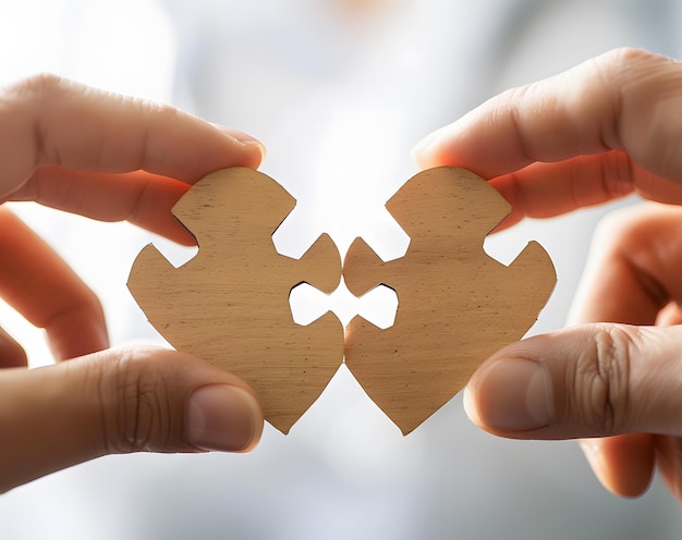 Photo two hands hold a heart shaped puzzle that says two on the bottom