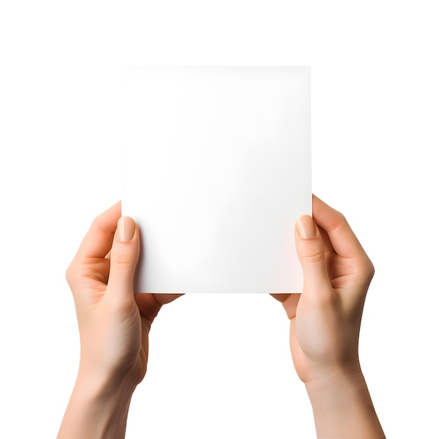 two hands holding blank paper sheet or letter paper