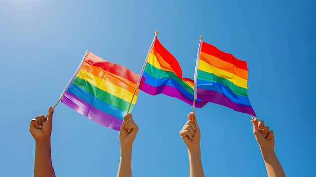 two hands holding flags that say rainbow flags