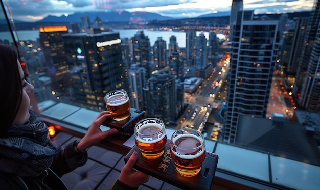 two hands holding glasses of beer with the word beer on them