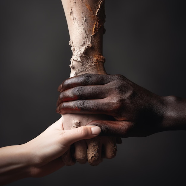 Photo two hands holding a piece of wood with a black background