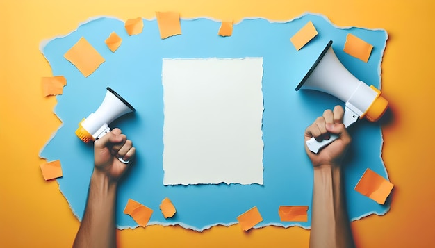 two hands holding a sheet of paper with orange and yellow background