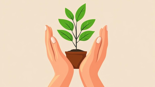 Photo two hands holding a small plant in the pot ai