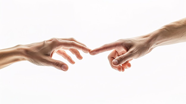 Photo two hands pointing to each other with one pointing to the other