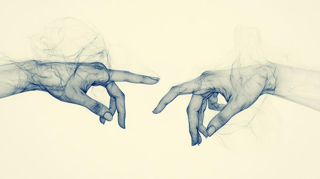 Photo two hands reaching for each other in a sketch