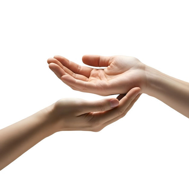 Photo two hands reaching for each other with a white background