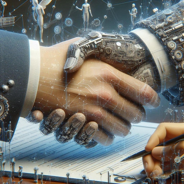 Two hands shaking over business contract