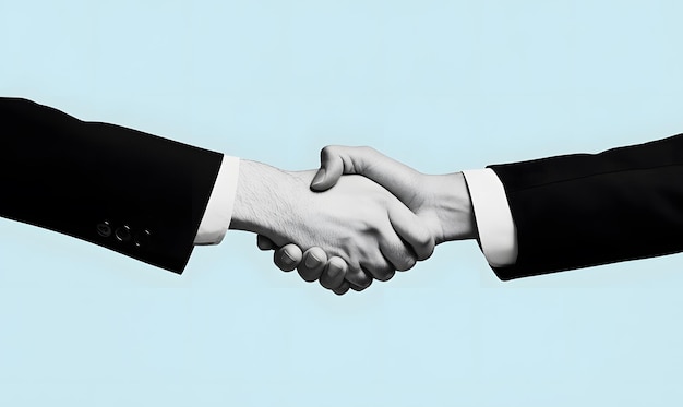 Photo two handshake in front of a blue background