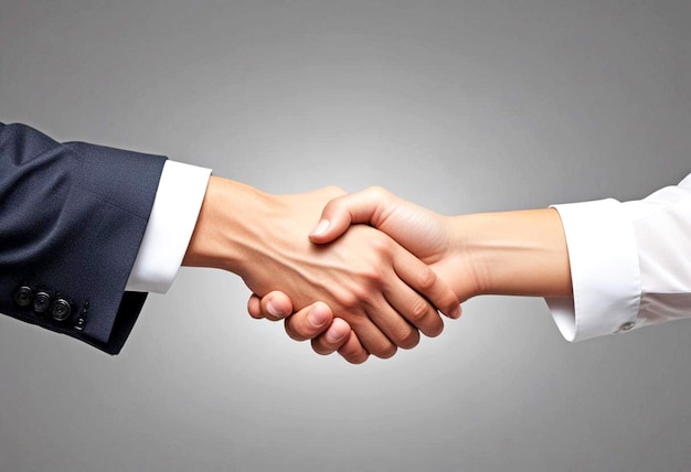 Photo two handshake between two men shaking hands against a gray background