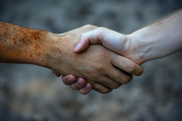 two handshake between two people in a field