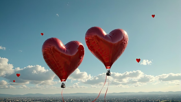 two heart shaped balloons are in the sky with the words love on them