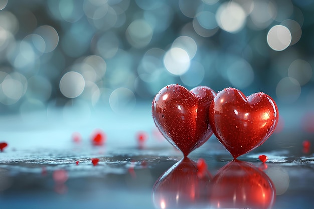 Two hearts sitting across from each other with blurred background