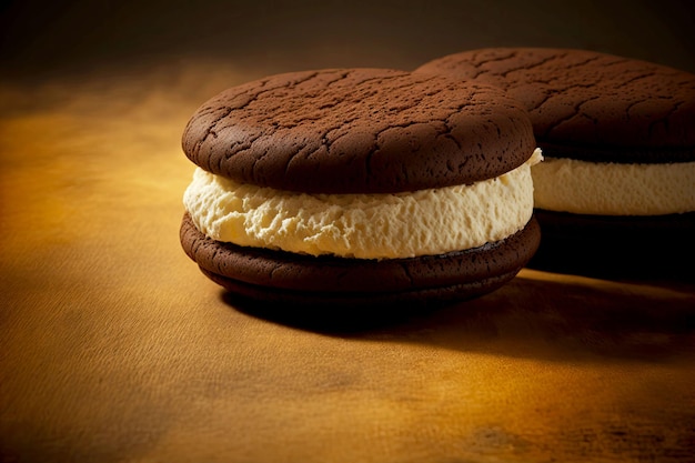 Two homemade desserts whoopie pie with cream sandwiched together