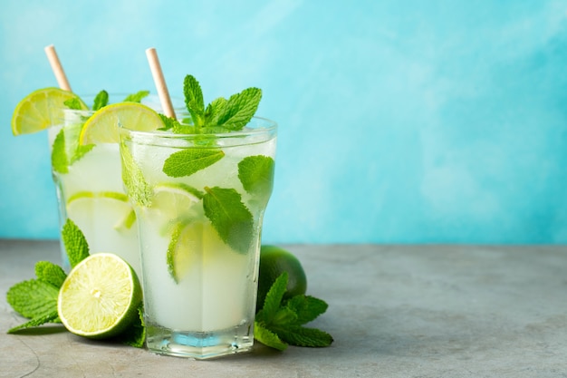 Two homemade lemonade with lime