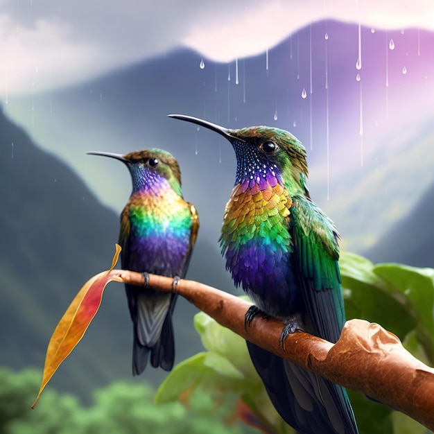 Two hummingbirds in the mountains of Costa Rica